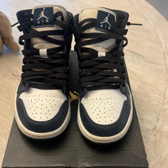 Air Jordan 1 Men’s Black, Navy and White Mid-Top Sneakers - Picture 4 of 8